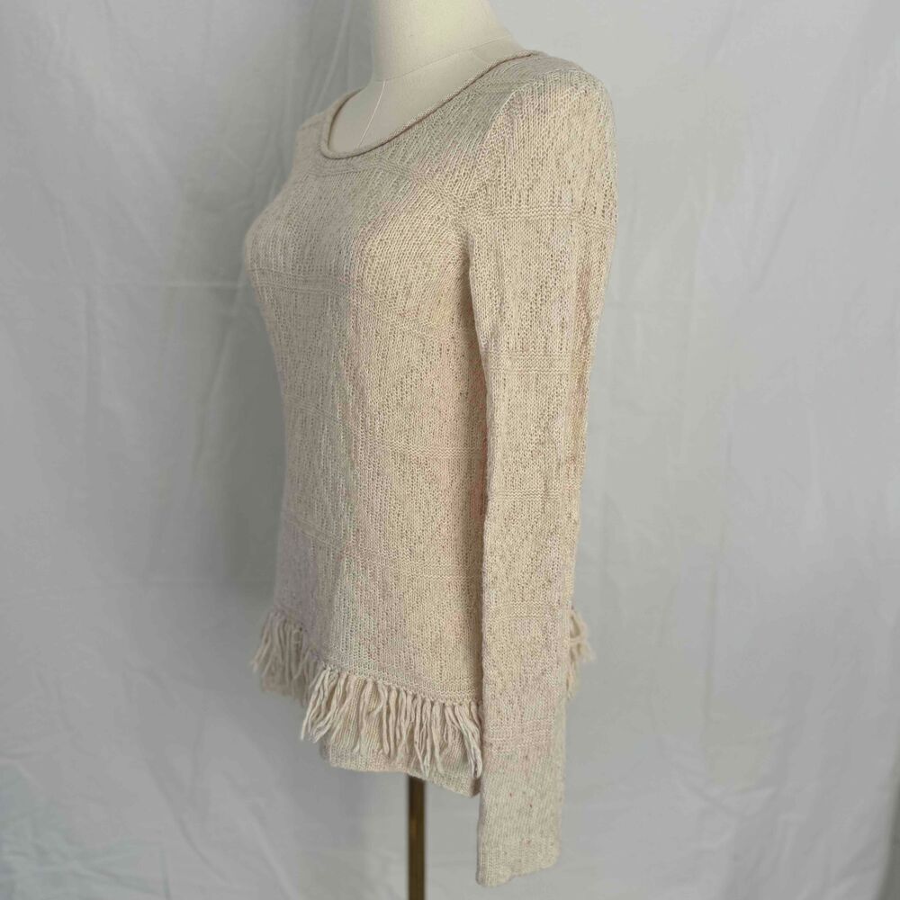 Moth Neutrals Fringe Trim Long Sleeve Pullover Sweater Womens XS - Picture 5 of 15